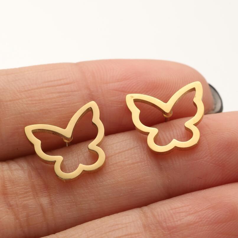 304 Stainless Steel Material Butterfly Pattern PVD Coated 18K Gold Real Gold Plated Butterfly 304 Stainless Steel Waterproof Non Tarnish Ear Studs