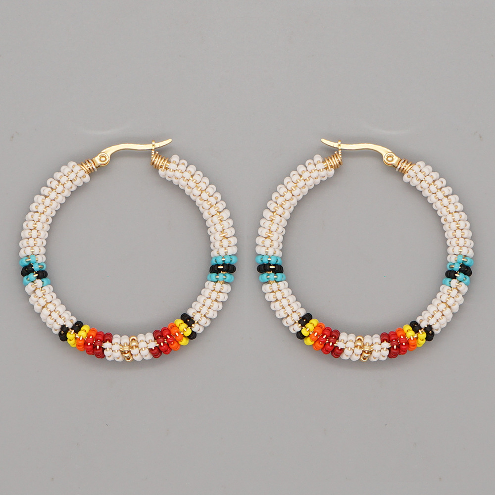 Bohemian Big Hoop Earrings Temperament Miyuki Color Rice Bead Earring display picture 2