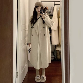 高级感赫本风呢子大衣女2023新款秋冬季韩系中长款小个子毛呢外套