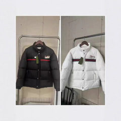 冬季爆款G家胸前LOGO红绿条纹织带立领宽松休闲保暖服男女棉服外