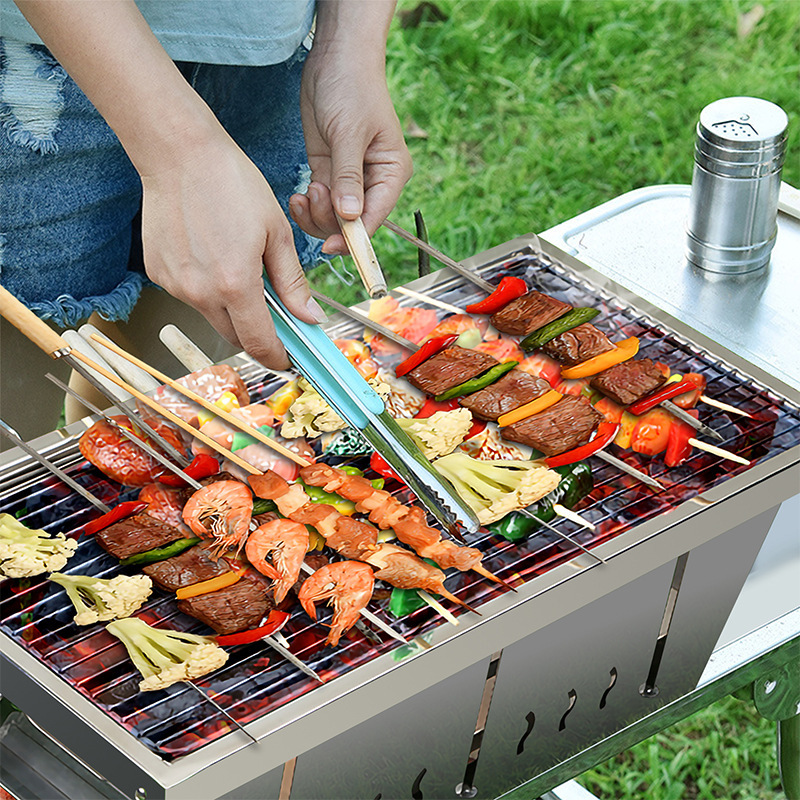 Home Outdoor Foldableing Portable 304 Stainless Steel Charcoal Picnic Zibo Barbecue Grill Barbecue Grill Set Wholesale