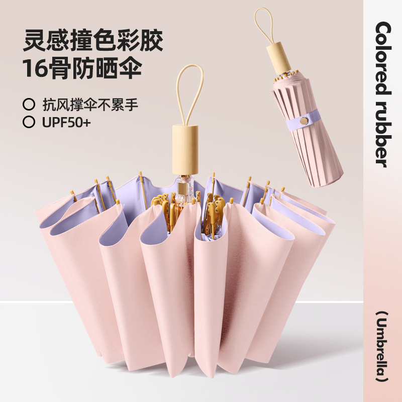 Umbrella Women's Sunny and Rainy Dual-Use Three-Fold Thickened Reinforced Sun Umbrella Sun Protection UV Protection Student School Umbrella UPF50