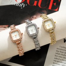 外贸新款时尚女士手表小巧方形女表镶钻小手链贝母气质奢华石英表
