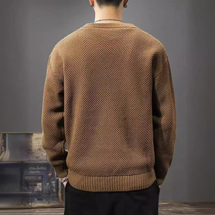 American retro lazy style thick needle round neck sweater men's spring and autumn inner wear outer wear long sleeve casual sweater men's fashion