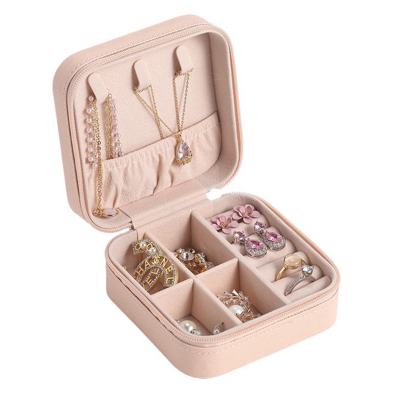 Caja de almacenamiento de joyas, pequeña, para collares, anillos, pendientes, caja de joyas con tapa abatible, bolsa de viaje portátil para joyas, dropshipping transfronterizo