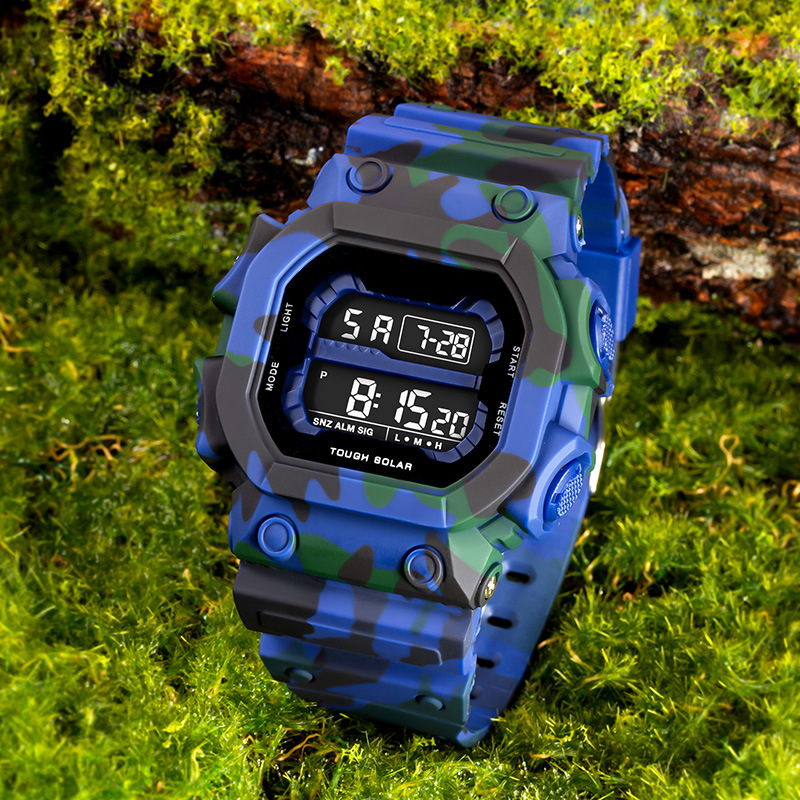 Transfronterizo cuadrado multifuncional luz nocturna cronometrador electrónico para estudiantes al aire libre montañismo camuflado alarma deportiva reloj electrónico