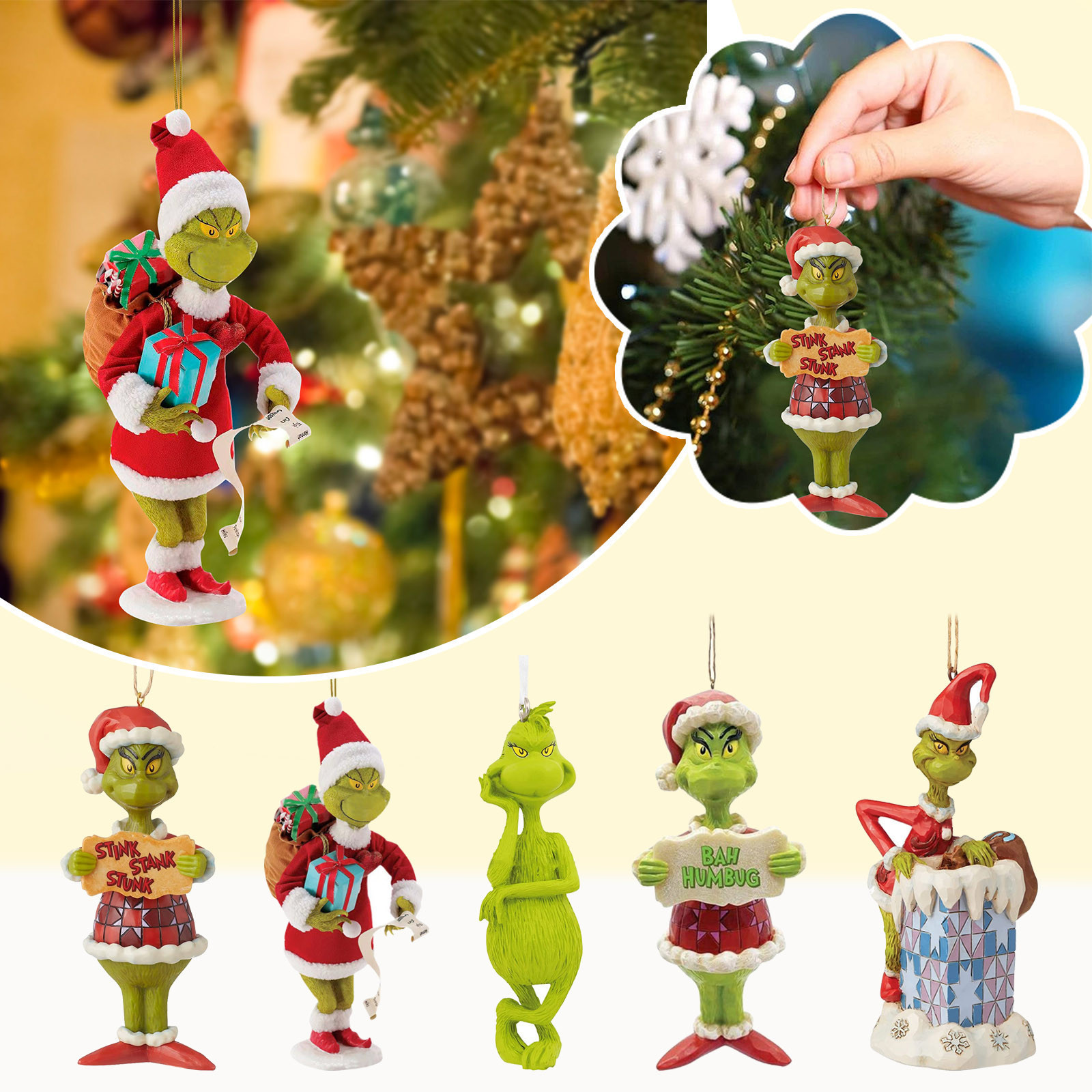 2023 venta caliente adornos de árbol de Navidad colgante acrílico divertido verde Grinch coche decoración del hogar decoración colgante