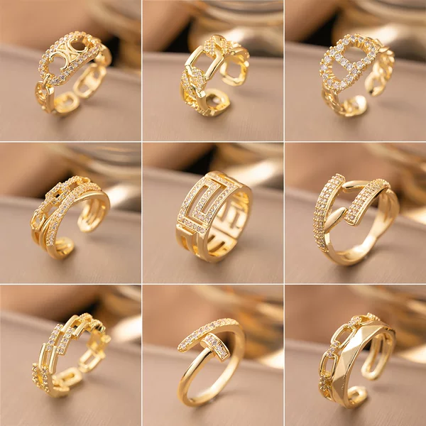 Cross-Border Hot-Selling Letter Rivet Zircon Open Ring Light Luxury Style Simple Fashion Temperament Versatile Index Finger Ring