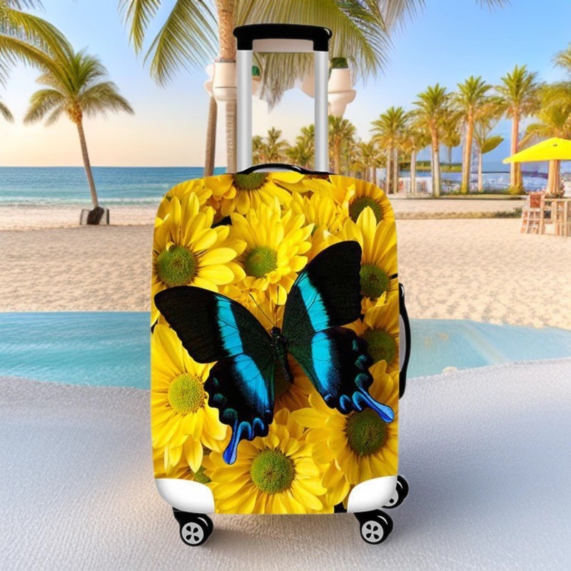Butterfly transfronterizo impresión maleta cubierta de protección elástica barra de tracción cubierta de polvo poliéster cubierta de maleta de viaje