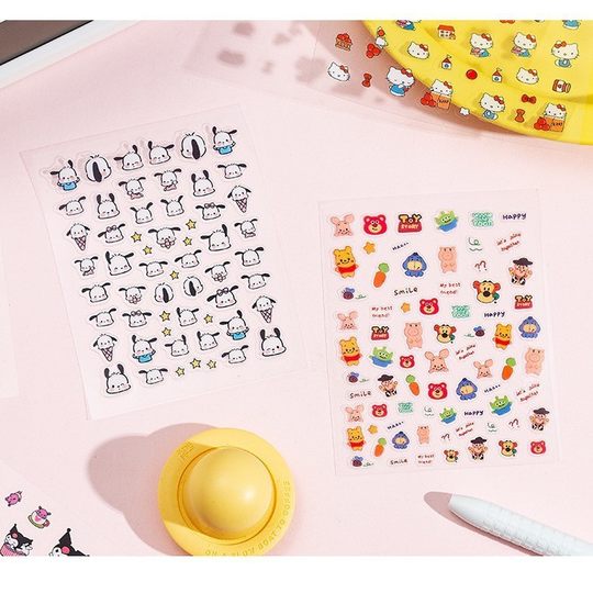 SL-17 Sanrio Mini Cartoon Waterproof Transparent Pvc Sticker Hand Account Diary Decoration Material Animal Cool Loomi