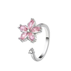 速売通アマゾンソース回転指輪女性桜ピンクジルコン花解凍抗不安指輪セット