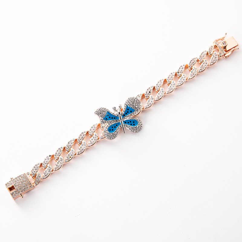 Butterfly Ankle Chain With Rhinestone Bow And Cuban Link Style_voghion.com