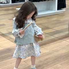 Children's Spring 2024 Korean Style Floral Collar Long Sleeve Dress Sweet Skirt Pastoral Style Dress