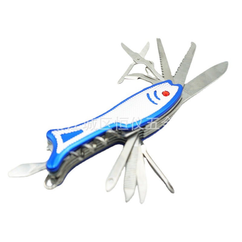 多功能小刀小鱼形状折叠小刀 户外多功能不锈钢瑞士军刀户外小刀