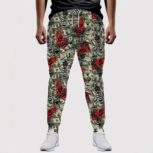 Fashion Temperament Explosions Sports Trousers 2024 Autumn New Men's Retro British Style Digital Printing ML1