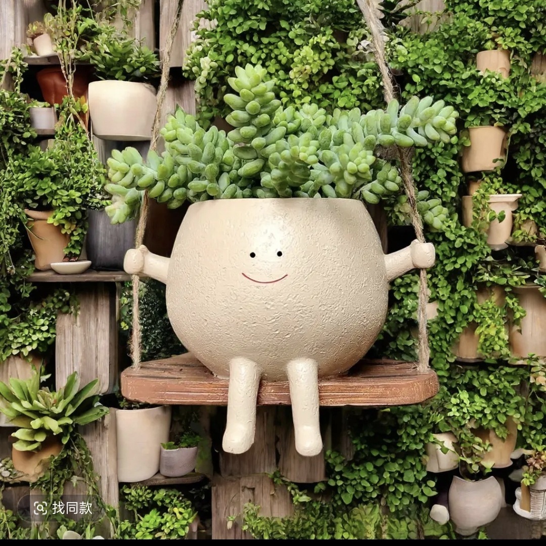 Cross-border swing flower pot, new creative hanging living room decoration, smiley face outdoor garden courtyard tabletop ornament