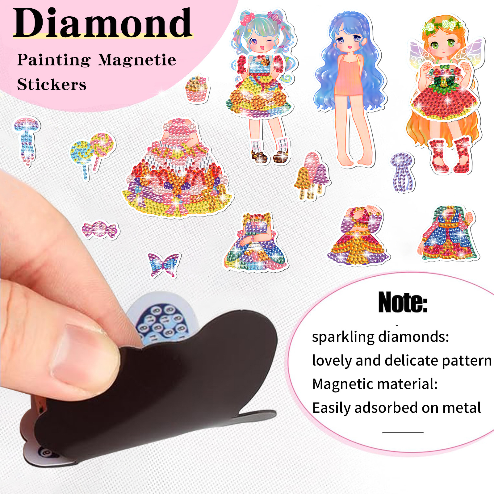 Joyas de princesa adsorción pintura de diamante pegatinas de refrigerador para niños hechos a mano diy creativo mampostería pegatinas juguetes al por mayor