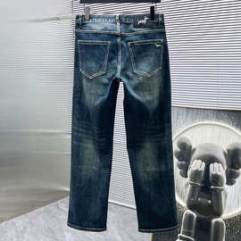 春秋复古小狗徽章直筒牛仔裤男士经典水洗弹力百搭舒适休闲长裤子