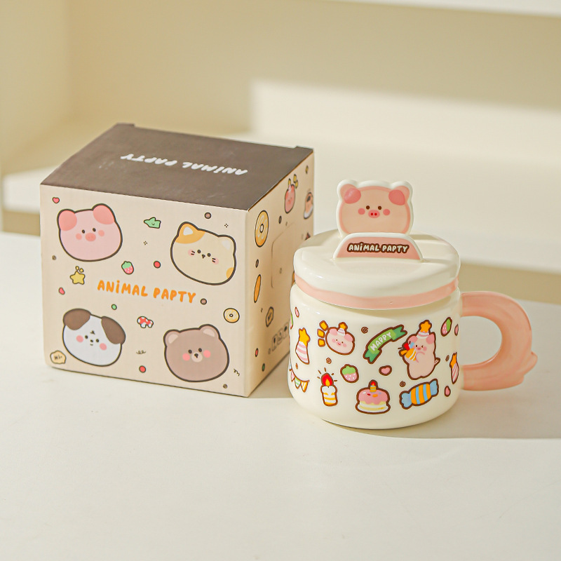 Linda caricatura linda mascota graffiti taza de animales oficina taza de agua de alto valor soporte para teléfono móvil taza de cerámica para estudiantes
