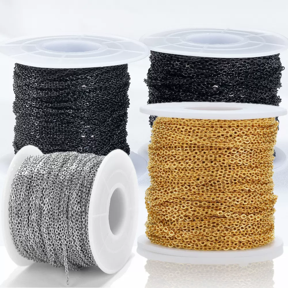 不锈钢O字链十字链 钛钢压扁链 18k金保色黑色链 diy项链饰品配件