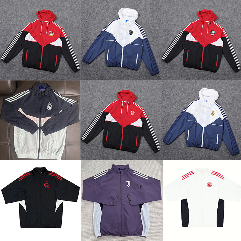 2526 Arsenal Bayern Real Madrid Newcastle Paris Juventus Club Windbreaker Stand Collar Hooded Match Uniform Winter