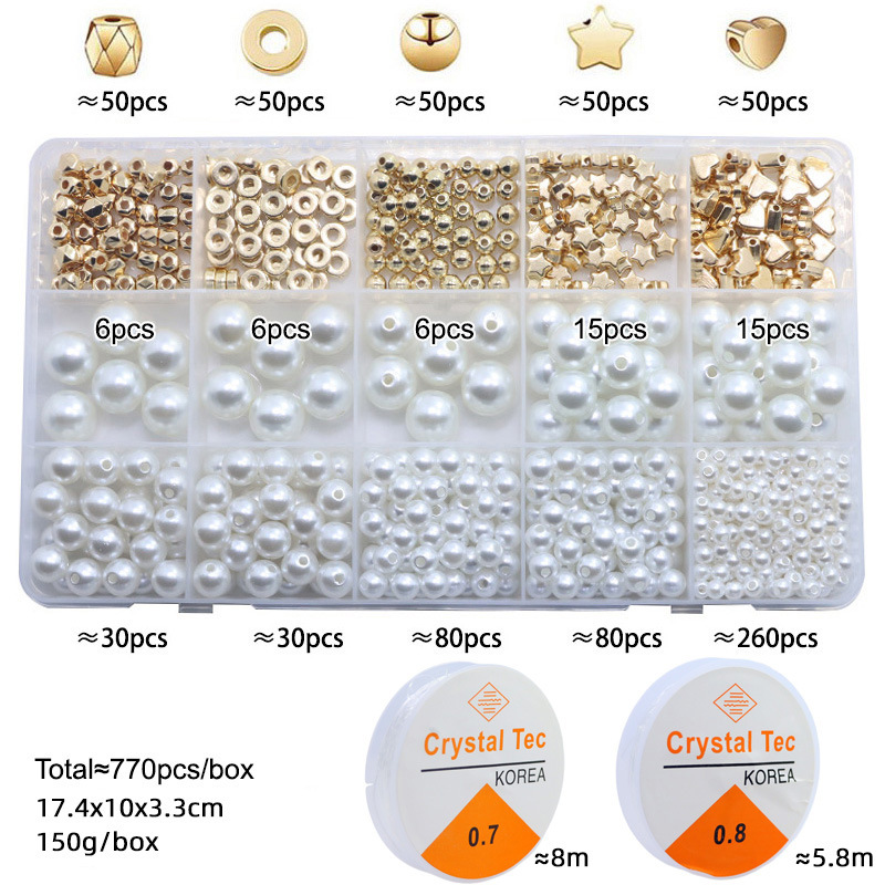 Amazon Venta caliente 770 DIY pulsera collar espaciador perlas agujero ABS imitación perla suelta caja traje