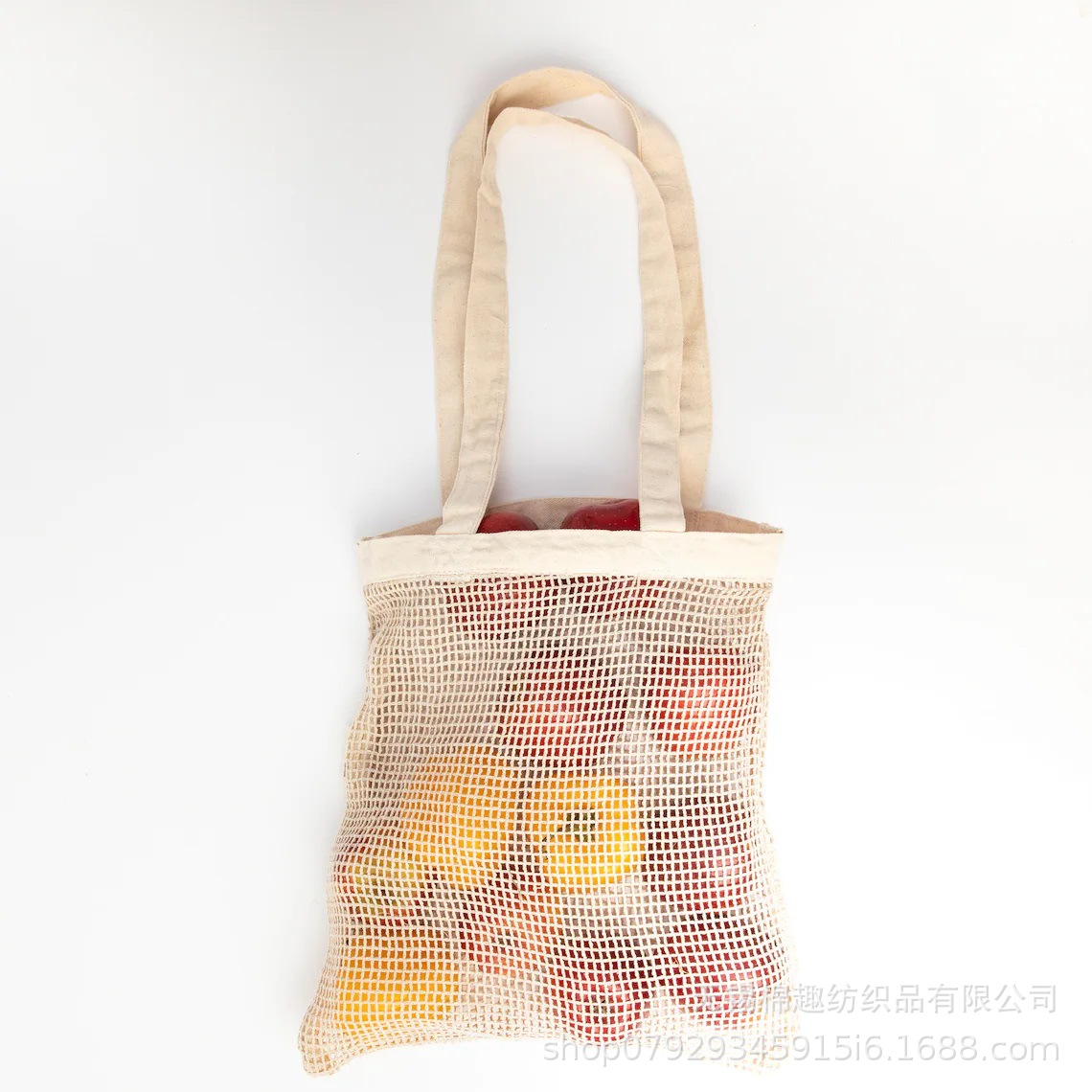 2021款出口热销品纯棉方格网眼布超市蔬果购物托特袋手提袋