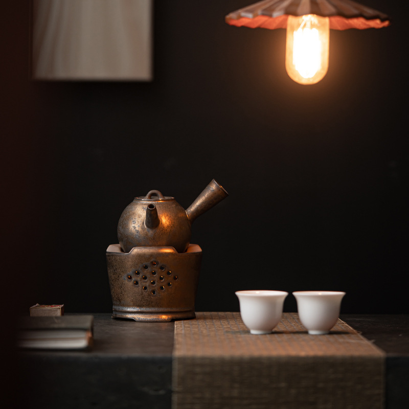 日式复古温茶炉茶壶茶具套装家用蜡烛加热保温炉粗陶提梁壶整套