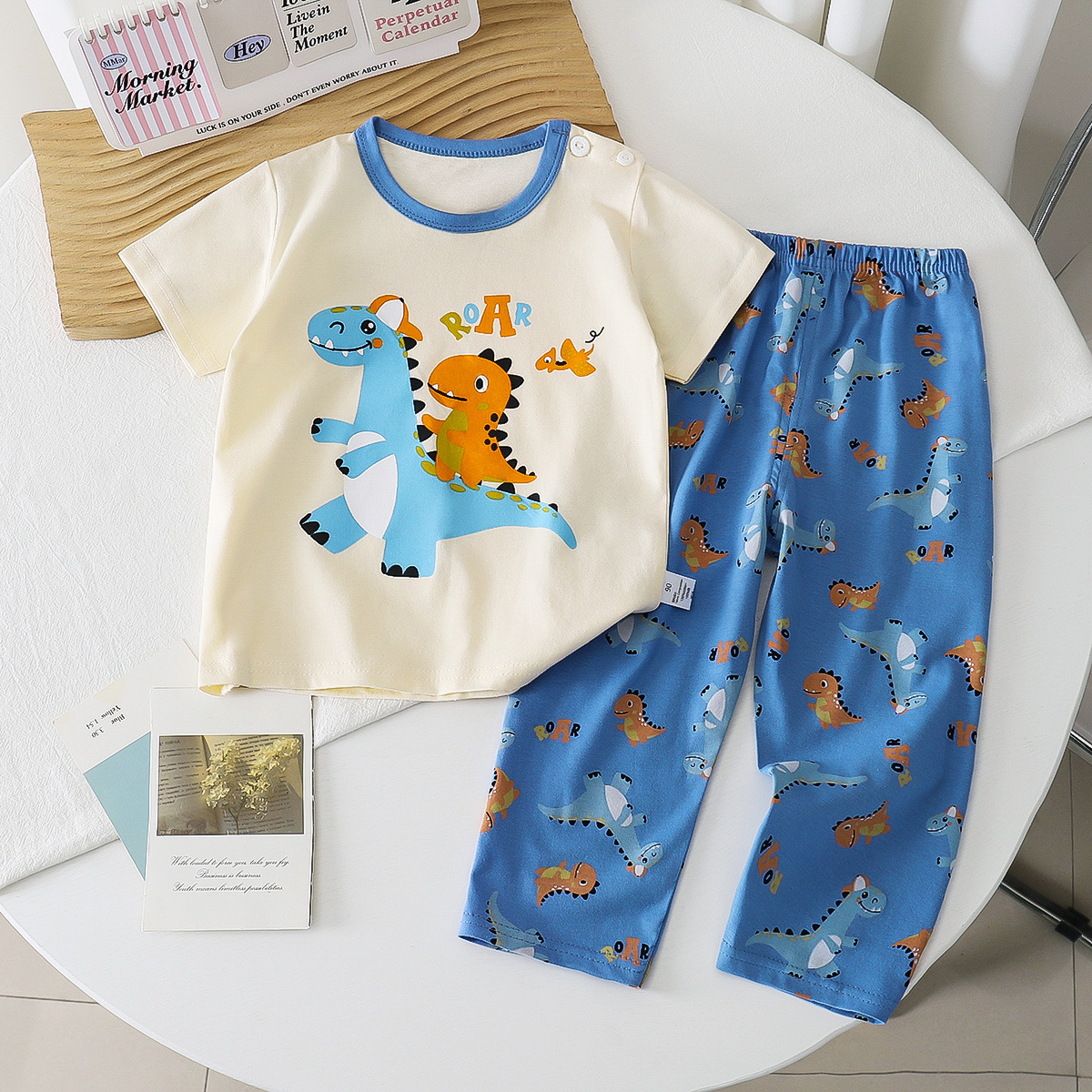 Traje de manga corta para niños, verano nuevo estilo, pijamas de algodón para niños, ropa de aire acondicionado para bebés para niñas, ropa de verano para niños image 14