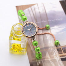 爆款时尚珍珠细带贝母圆形女士手表自由调节手链表女款石英表代发