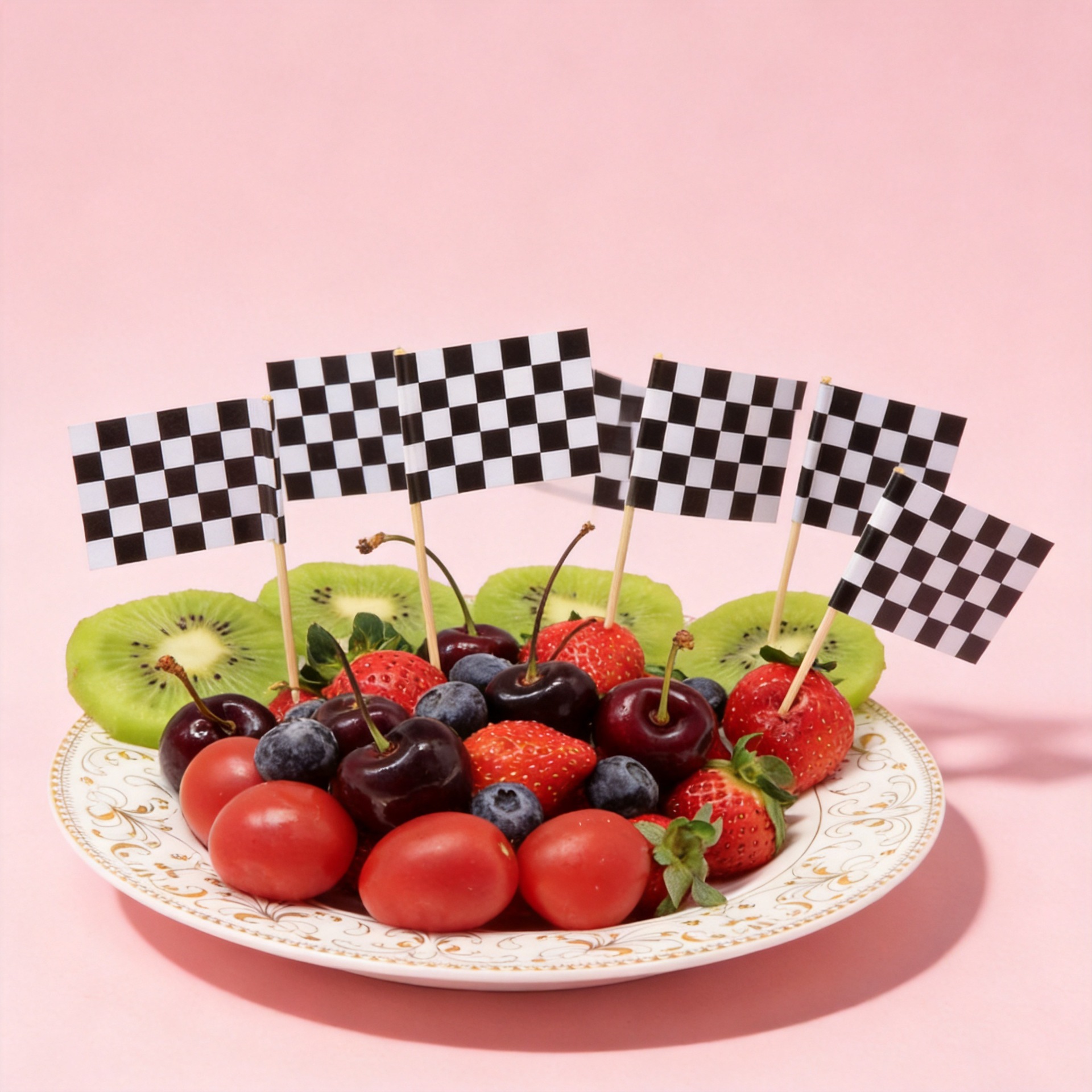 Black and White Checkered Toothpick Flags, Disposable Skewers for Cakes and Fruits, Racing Car Flags, Available for Direct Supply from the Manufacturer