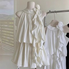 女性用フレンチスタイルノースリーブドレス、夏のデザイン、ニッチなウエスト痩身、小柄な人向けのシックで美しいスカート