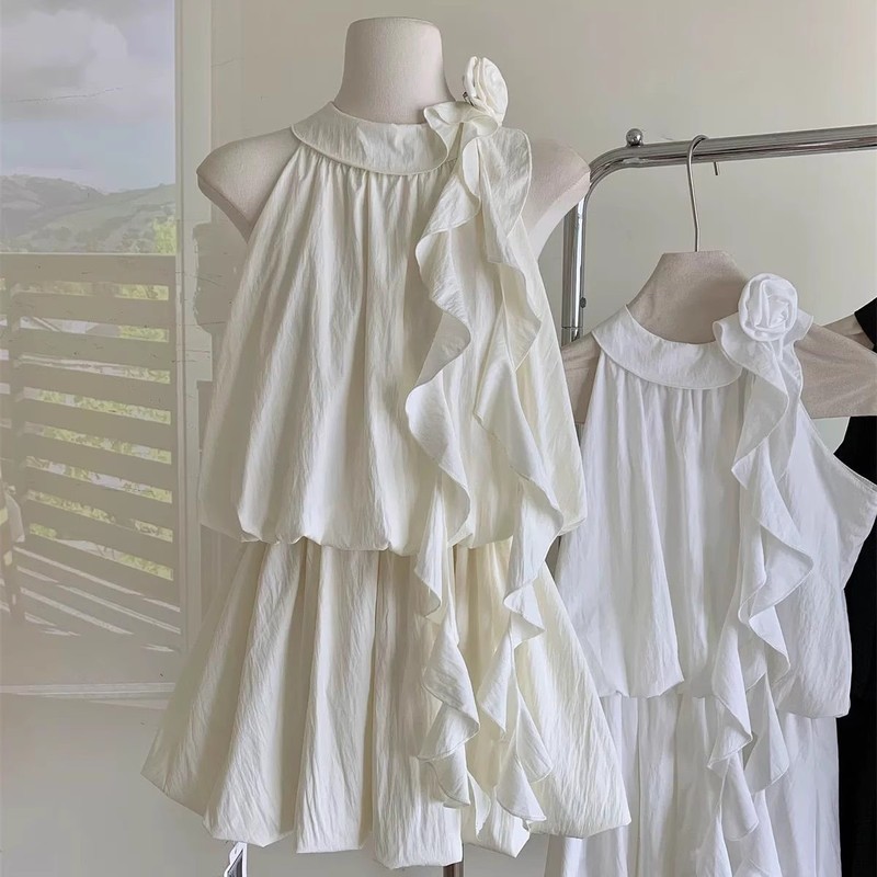 女性用フレンチスタイルノースリーブドレス、夏のデザイン、ニッチなウエスト痩身、小柄な人向けのシックで美しいスカート|undefined