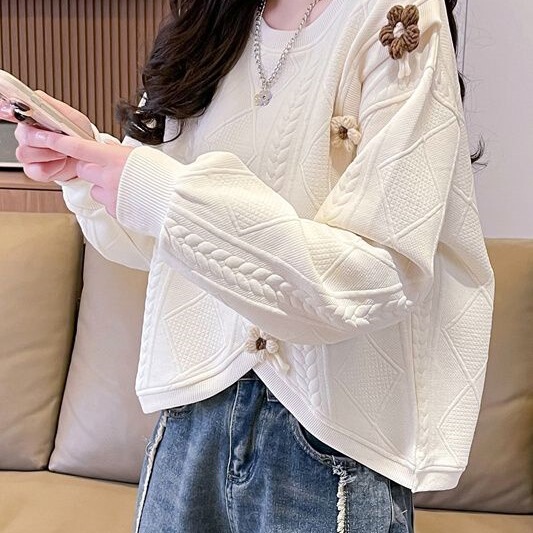 Women's Sweatshirt 2025 New Spring & Fall Korean Style Loose Niche Design Slimming Look Asymmetrical Short Top for Small People