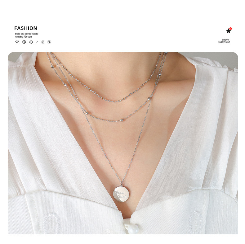 Elegant Geometric Titanium Steel Layered Necklaces Plating Stainless Steel Necklaces