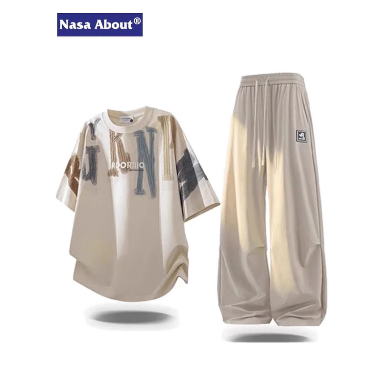 Nasa about Graffiti Letter Short Sleeve T-Shirt Men's Cool and Stylish Outfit Set Men's Summer Casual Sportswear