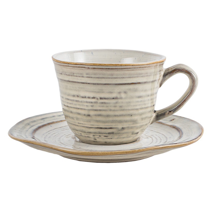 Grey Taza y platillo Ceremonia Té de la tarde Taza y platillo Taza de cerámica de alto valor retro Taza de agua doméstica