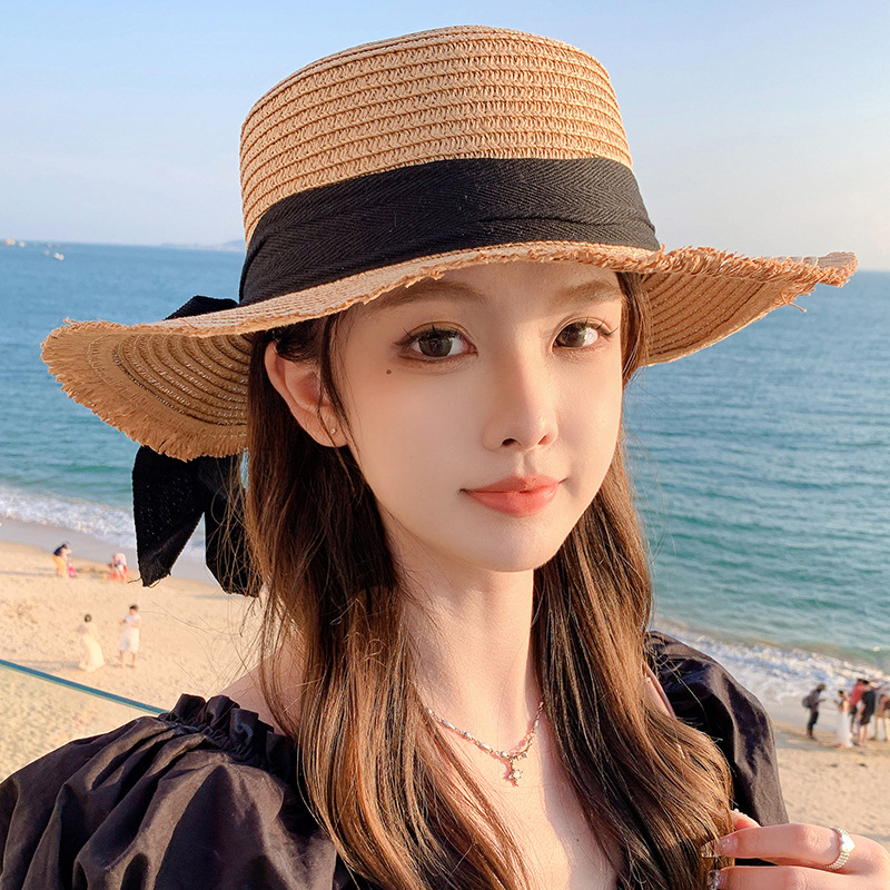 Women's Straw Beach Hat With Bow For Summer Holiday Style_voghion.com