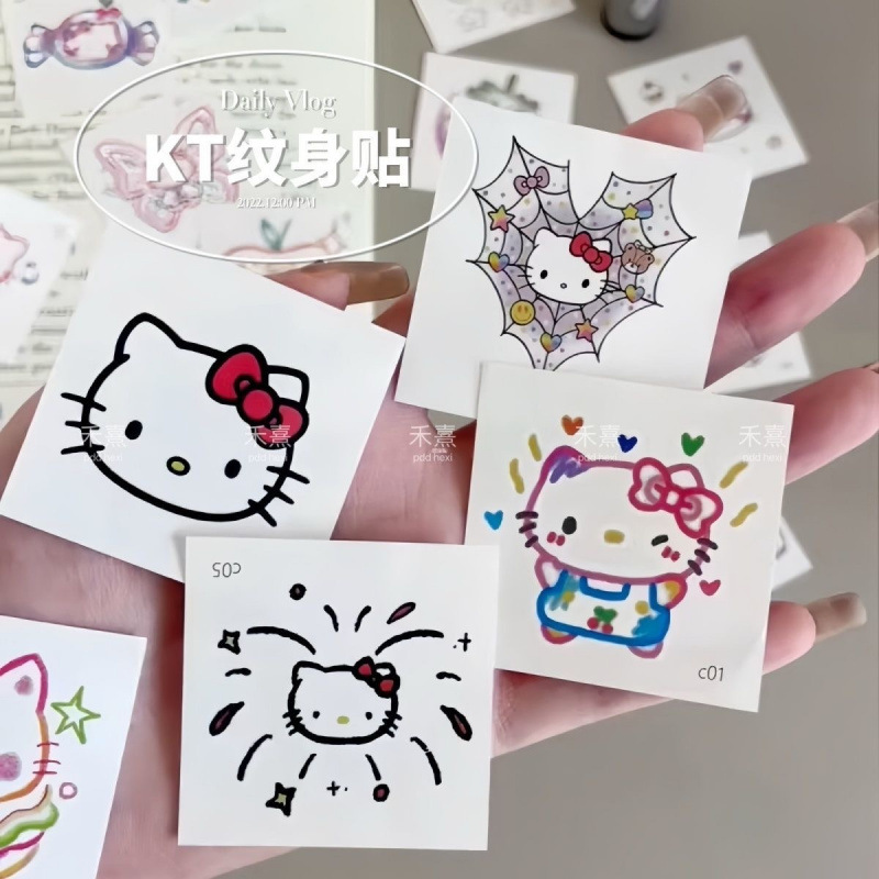 Creative Dopamine Colorful Kitty Cat Tattoo Waterproof Girl Long-Lasting Artificial Cartoon Cute Fashion Washable Sticker