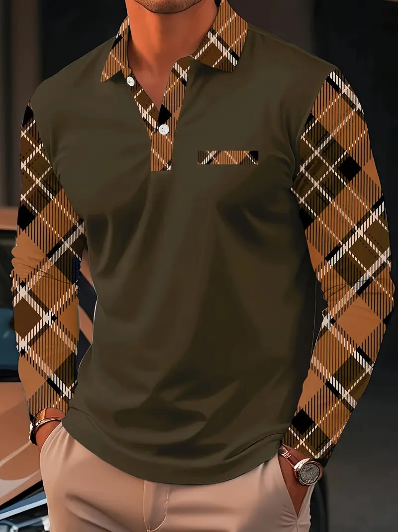 Primavera y verano diseño de alta calidad Volkswagen geométrico de manga larga botón POLO camisa de solapa personalizada MB14