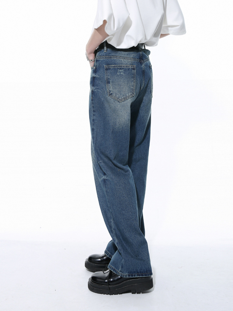 MTLCLOTHES Hombres| 2024 primavera nuevo estilo americano de la calle alta lavar patrón de tendencia suelta jeans de piernas anchas