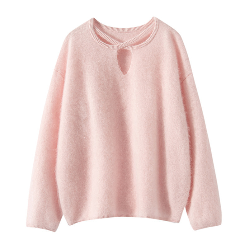 Consinee Yarn Plush 100 Cashmere Sweater Cross Round Neck Loose Lazy Style Pullover Knitted Sweater Consinee Yarn Plush 100 Cashmere Sweater Cross Round Neck Loose Lazy Style Pullover Knitted Sweater
