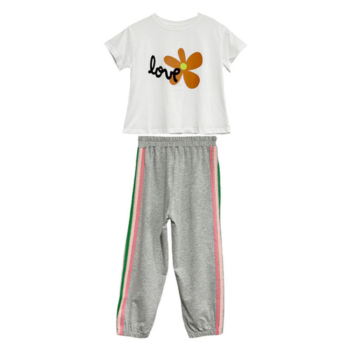 Pure cotton girls casual sports suit 2024 spring and summer new style big children's fashionable Internet celebrity short-sleeved two-piece set