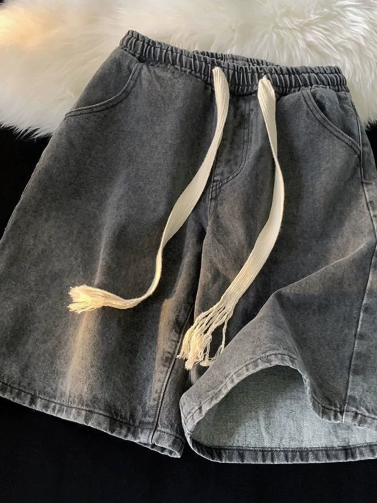 Джинсовая юбка, мужские летние тонкие шорты, брюки, эластичный пояс, свободный прямой покрой
