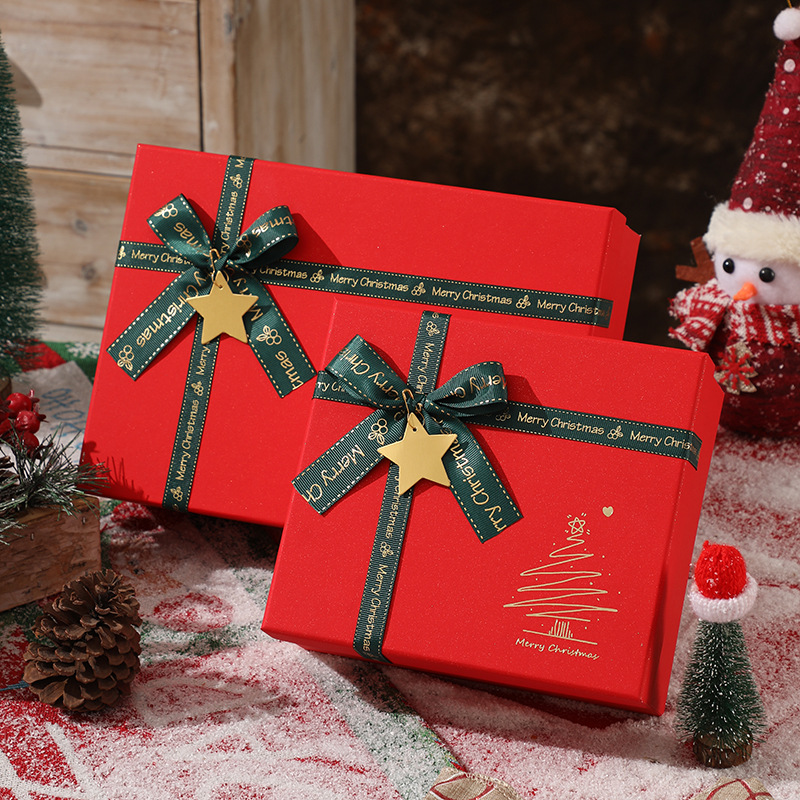 新款圣诞节礼物盒红色蝴蝶结围巾保温杯礼盒平安夜苹果包装盒批发