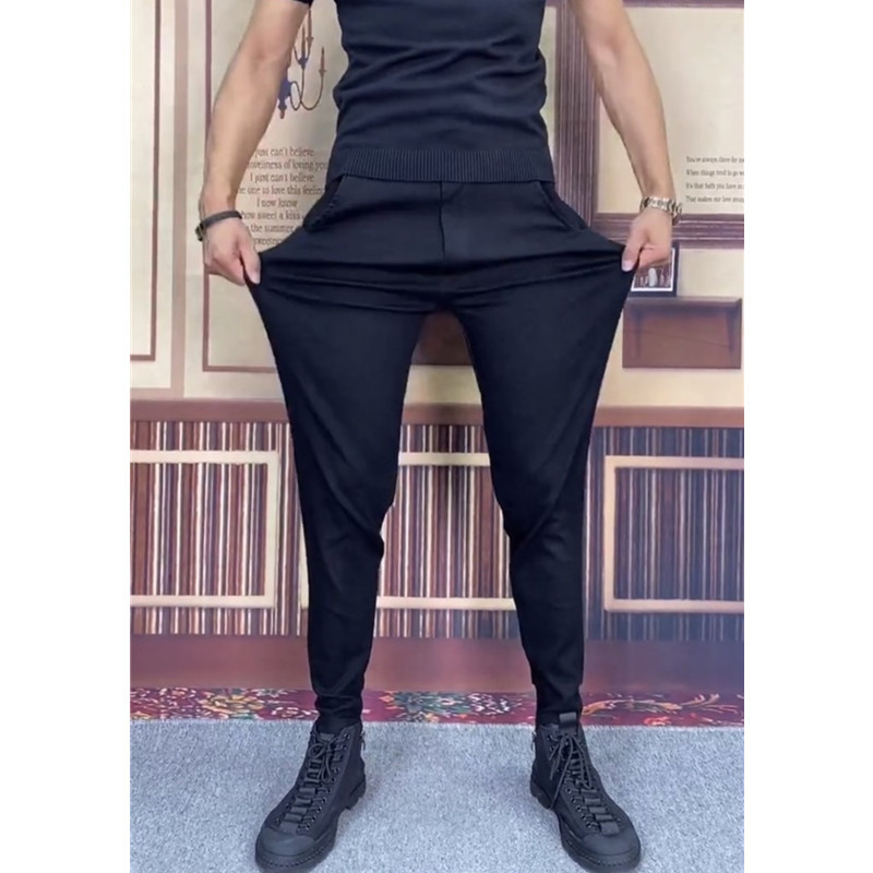 2024 Hommes Nouvelle Mode Jeans Noirs Tendance Polyvalent Haren Internet Celebrity Élastique Minceur Pantalon Décontracté_voghion.com