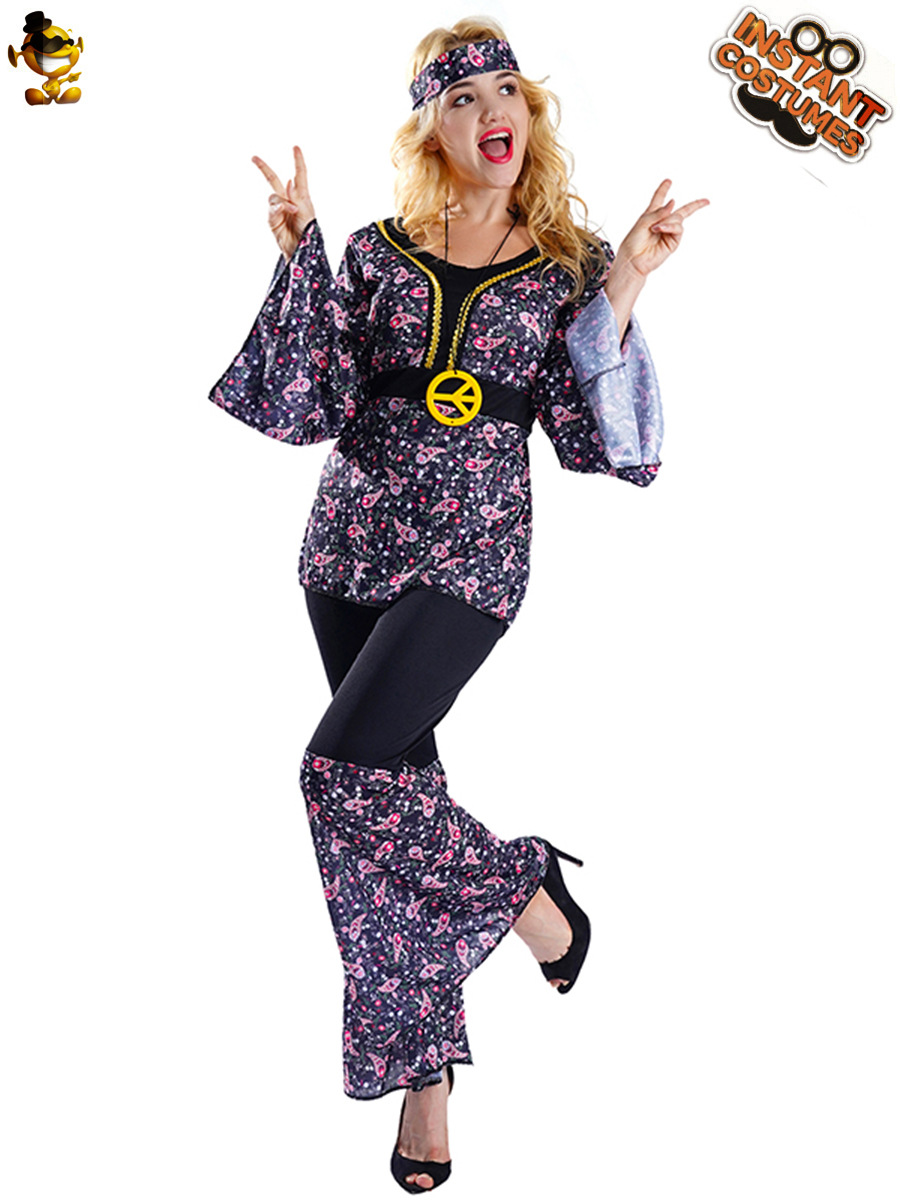 Adulto de las mujeres grandes hippie acampanado manga floral falda grande del partido rendimiento traje Cosplay image 5