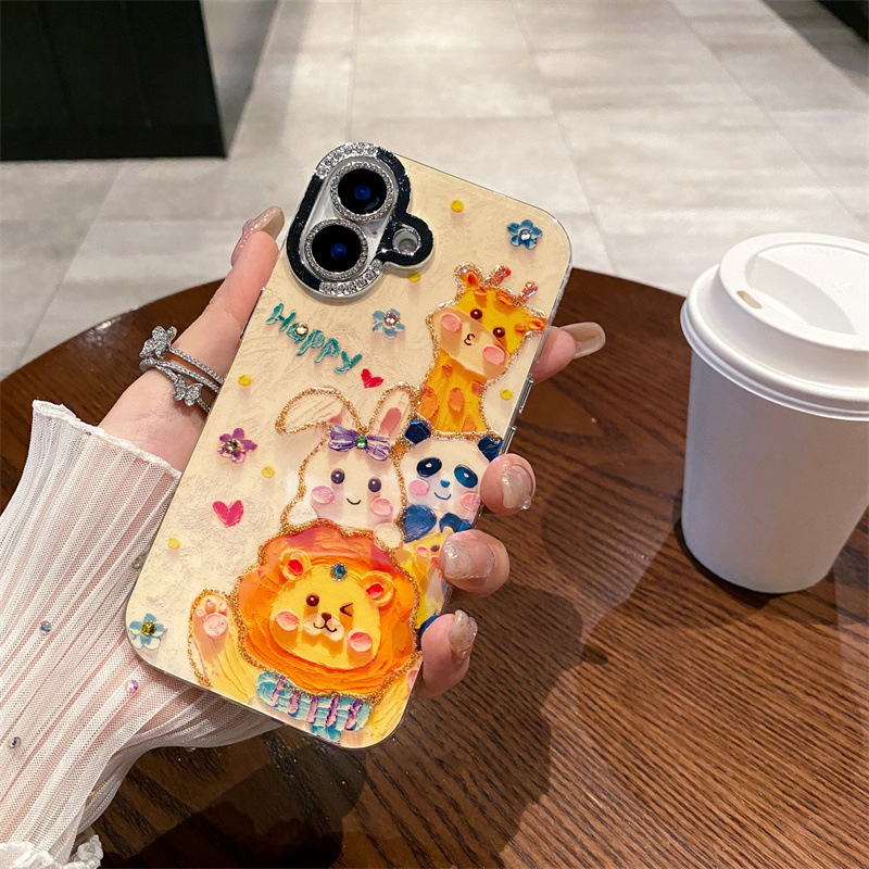 Ins Blu-ray point taladro animal de dibujos animados para iphone15/16ProMax funda para teléfono 13 Apple 14 pareja 16