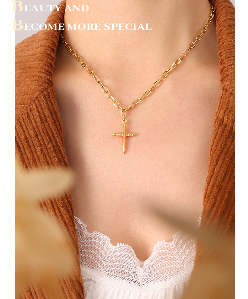 PVD Coated Gold Plating Process Real Gold Plated Plating Material PVD Coated Real Gold Plated Cross Titanium Steel Waterproof Non Tarnish Pendant Necklace