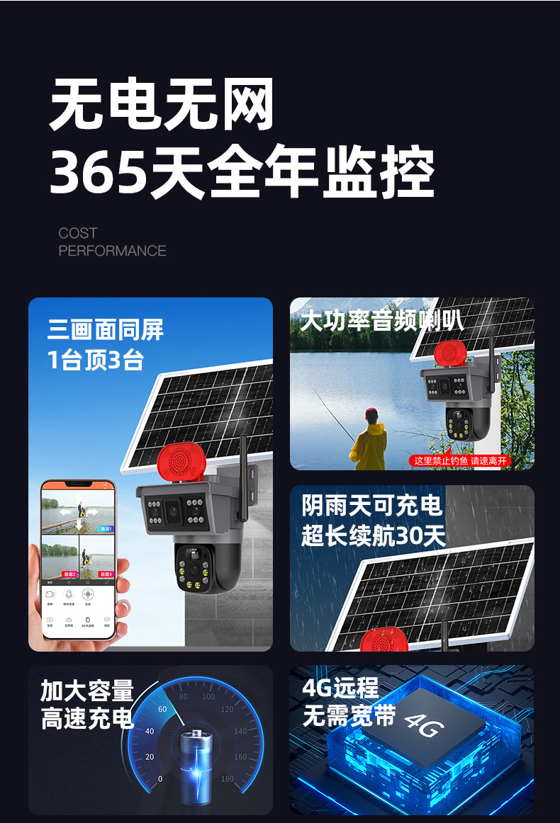 户外夜视全彩无电无网太阳能监控摄像头